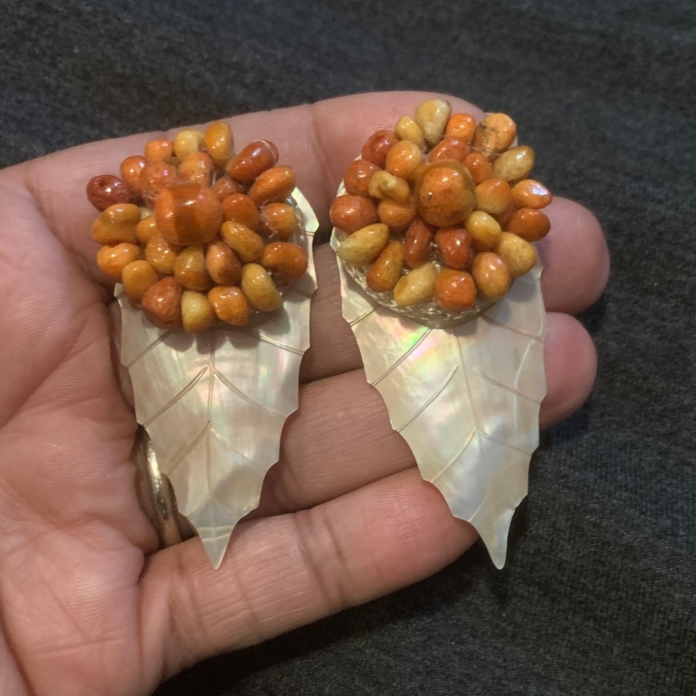 Vintage Mother of Pearl Leaf Earrings